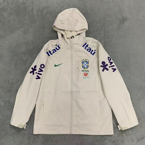 Brazil National Team White Training Hooded Windbreaker Jacket