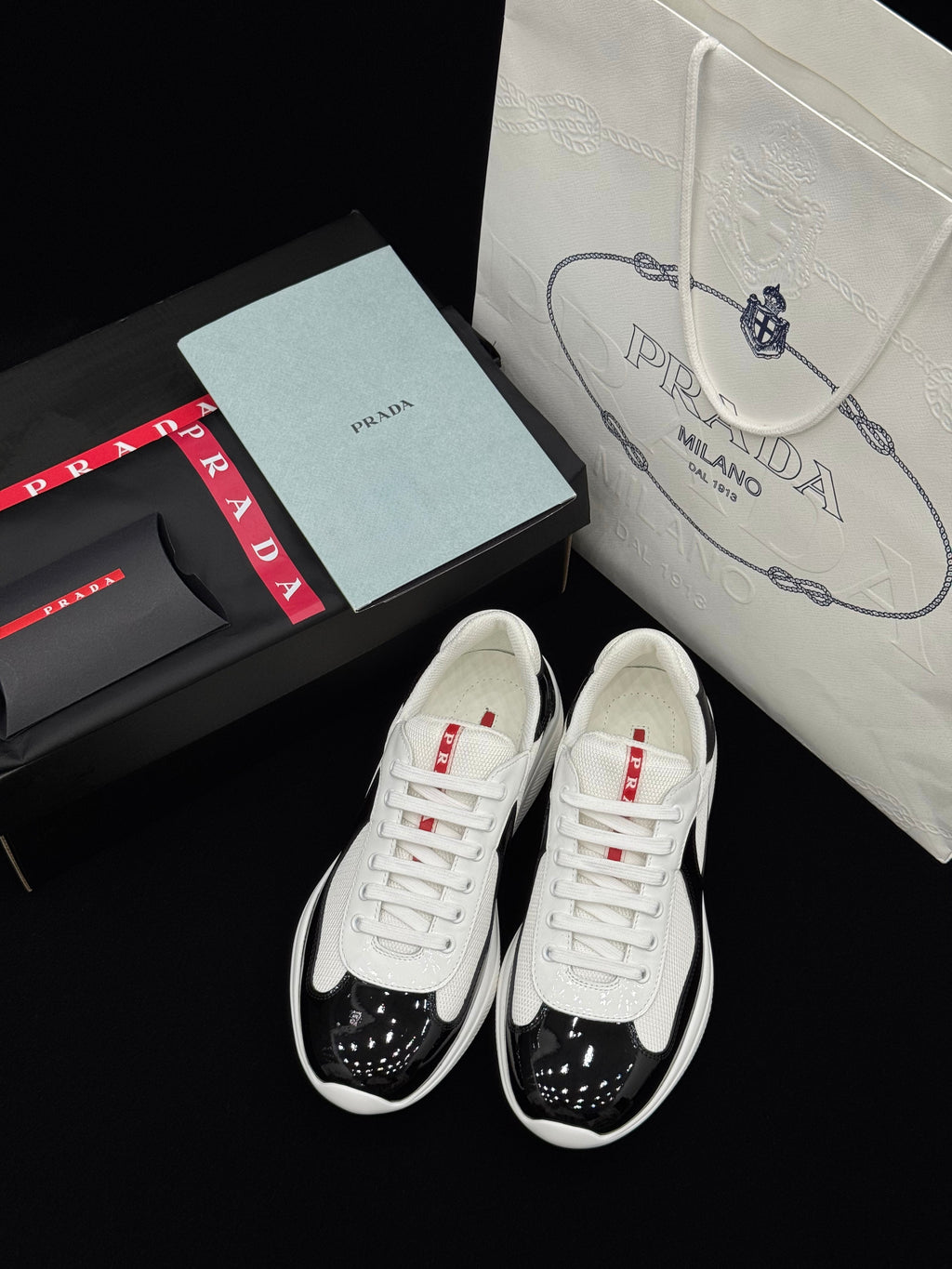 Prada America's Cup White & Black Patent Leather Sneakers