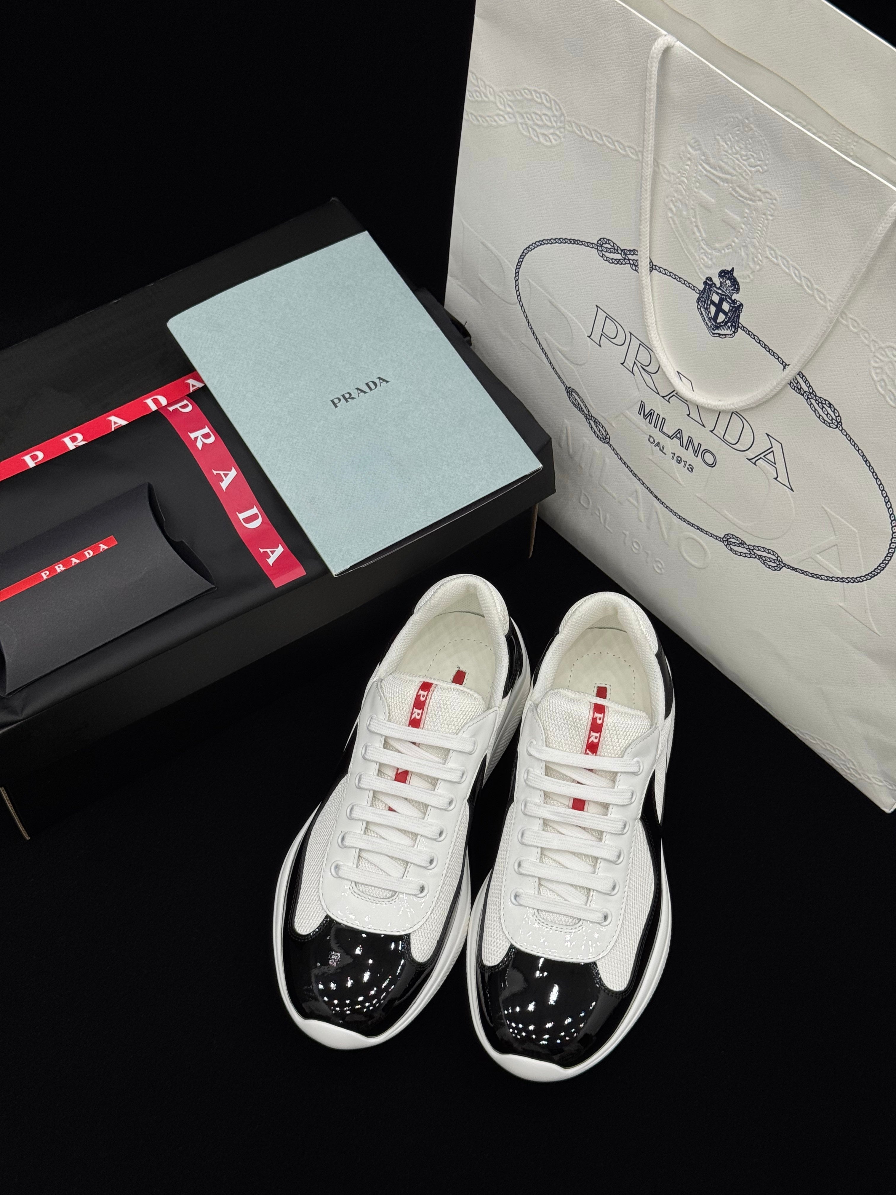 Prada America's Cup White & Black Patent Leather Sneakers