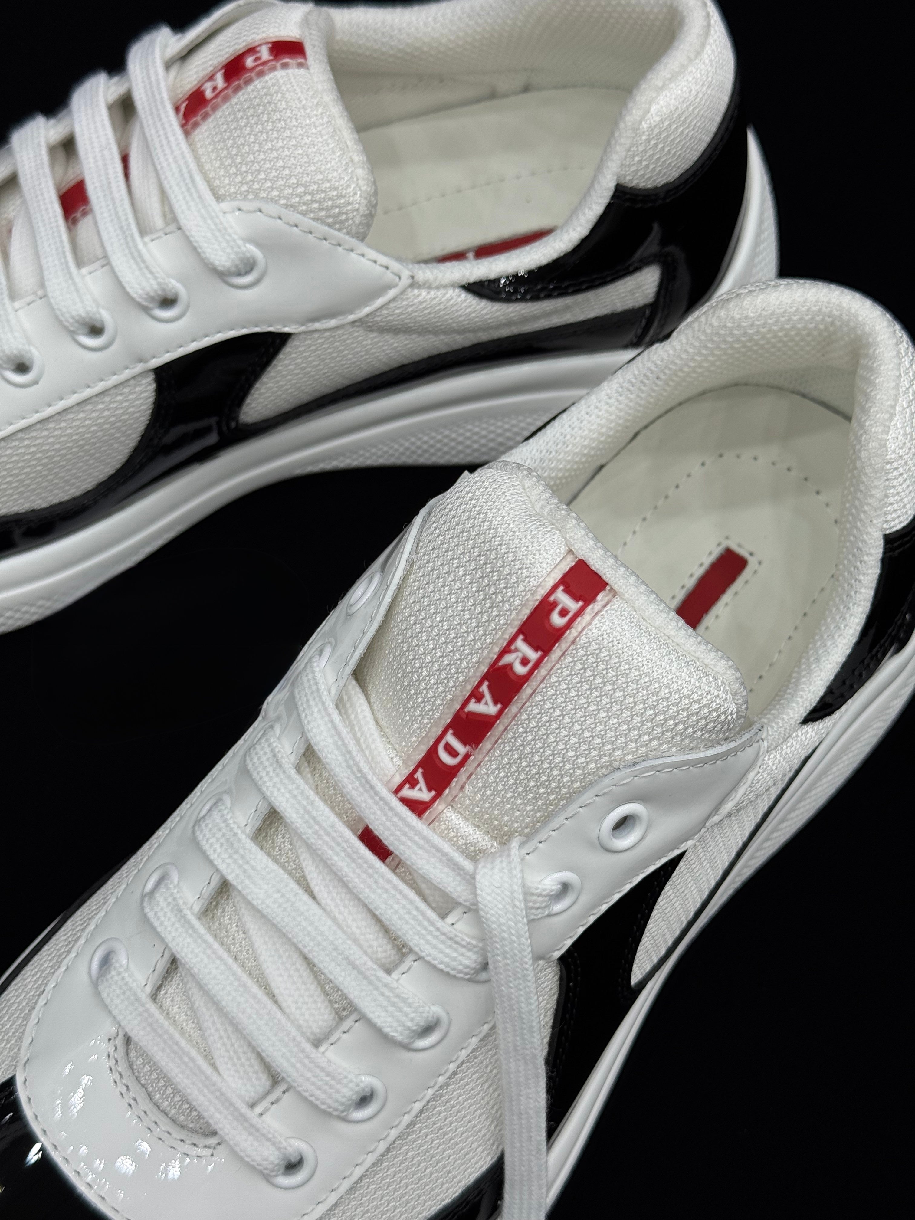 Prada America's Cup White & Black Patent Leather Sneakers