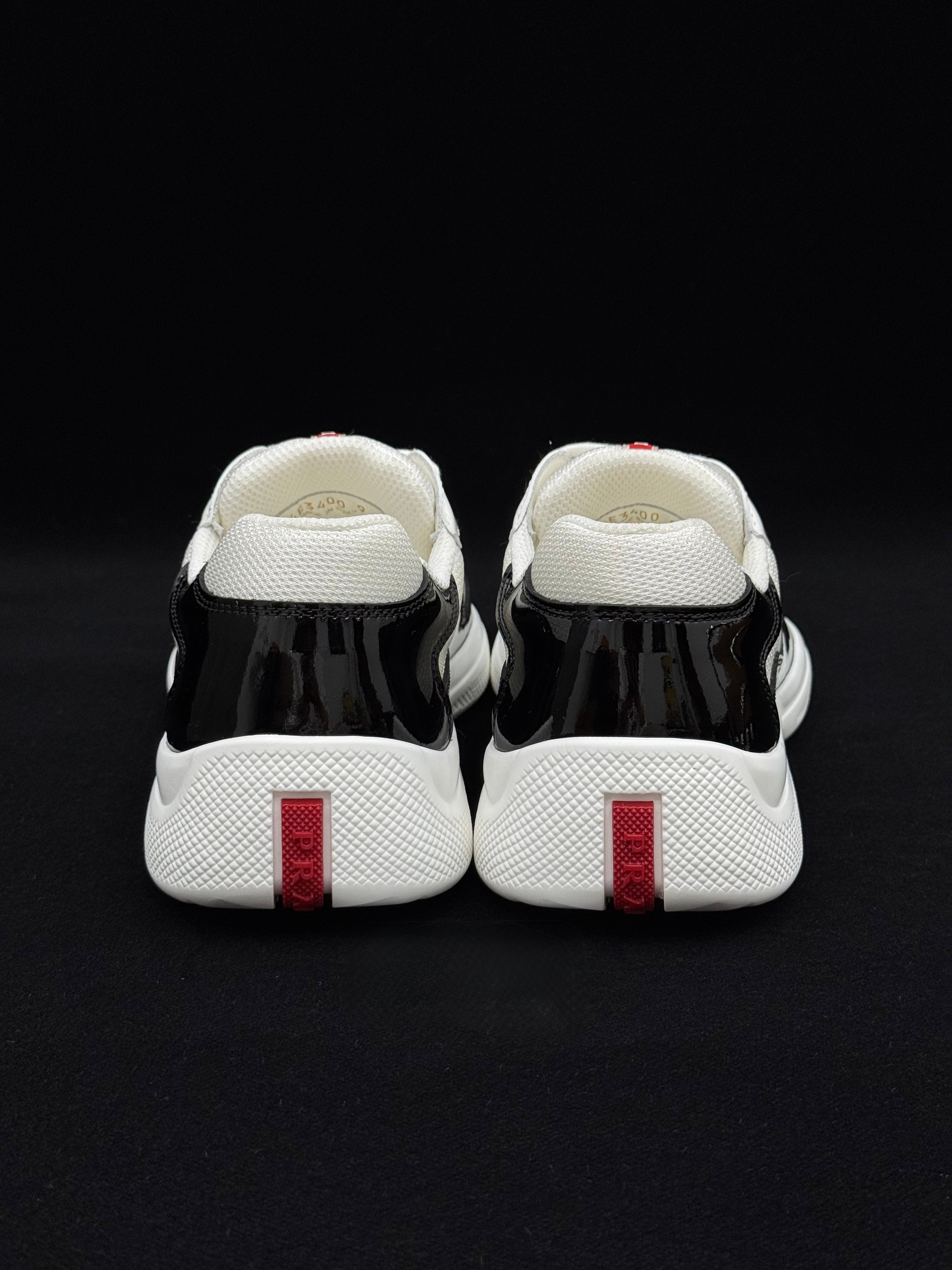 Prada America's Cup White & Black Patent Leather Sneakers