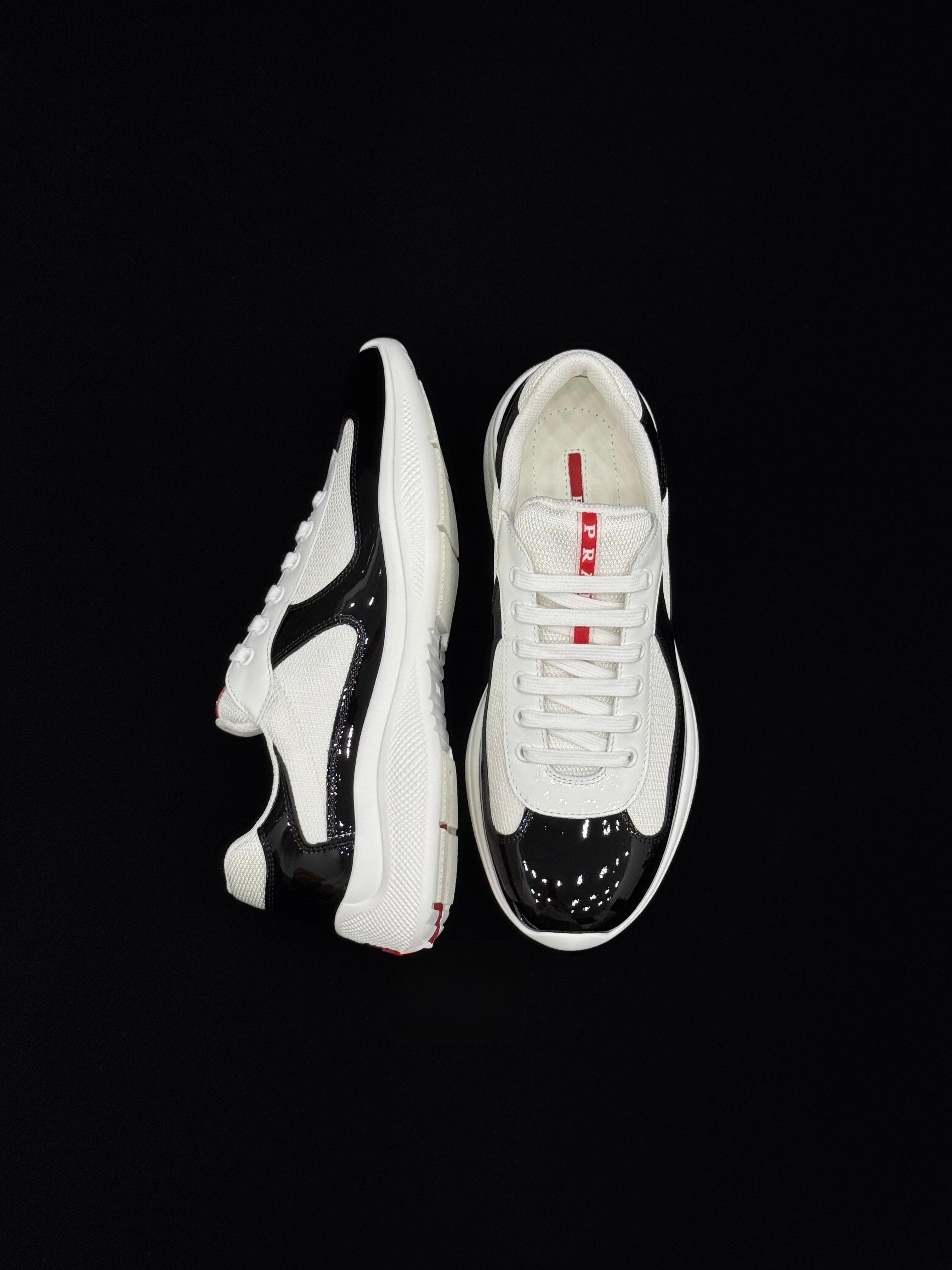 Prada America's Cup White & Black Patent Leather Sneakers