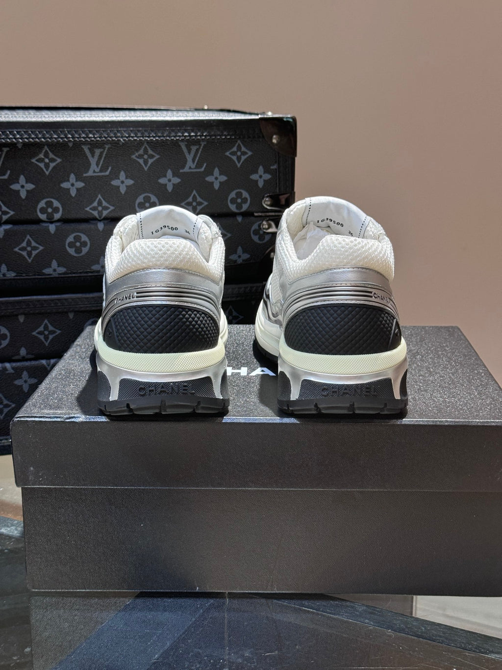 Chanel CC Logo White & Silver Metallic Runner Sneakers