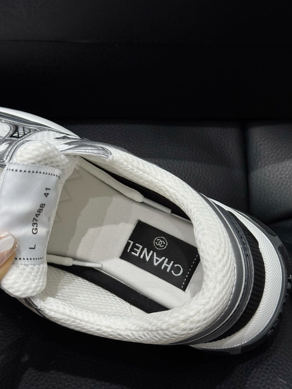 Chanel CC Logo White & Silver Metallic Runner Sneakers
