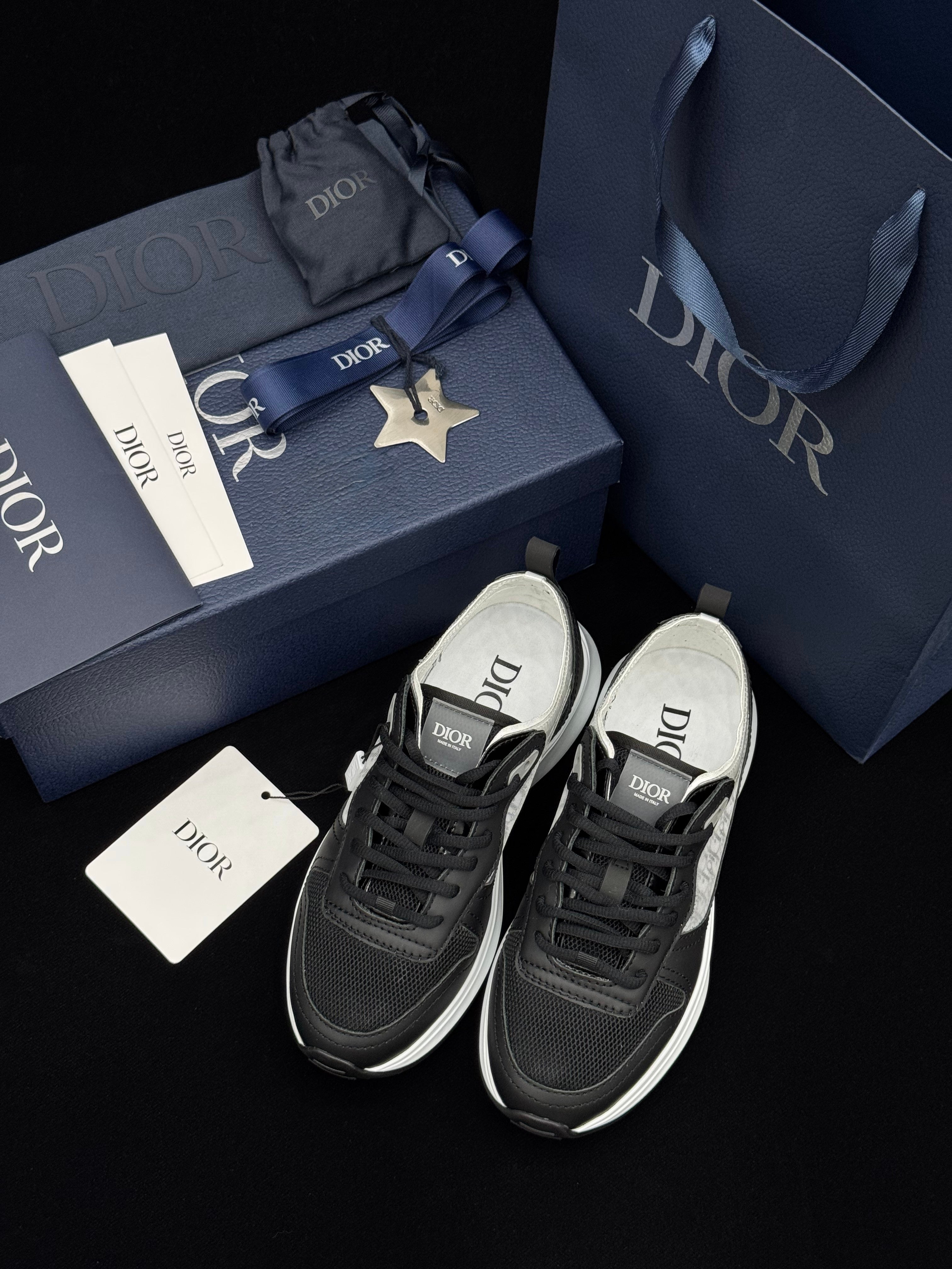 Dior B25 Runner Black & White Technical Mesh & Leather Sneakers