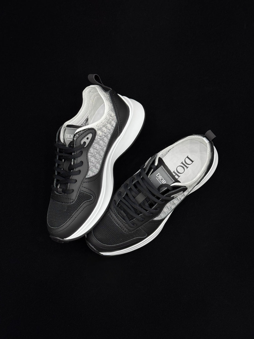 Dior B25 Runner Black & White Technical Mesh & Leather Sneakers