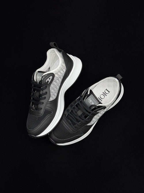 Dior B25 Runner Black & White Technical Mesh & Leather Sneakers