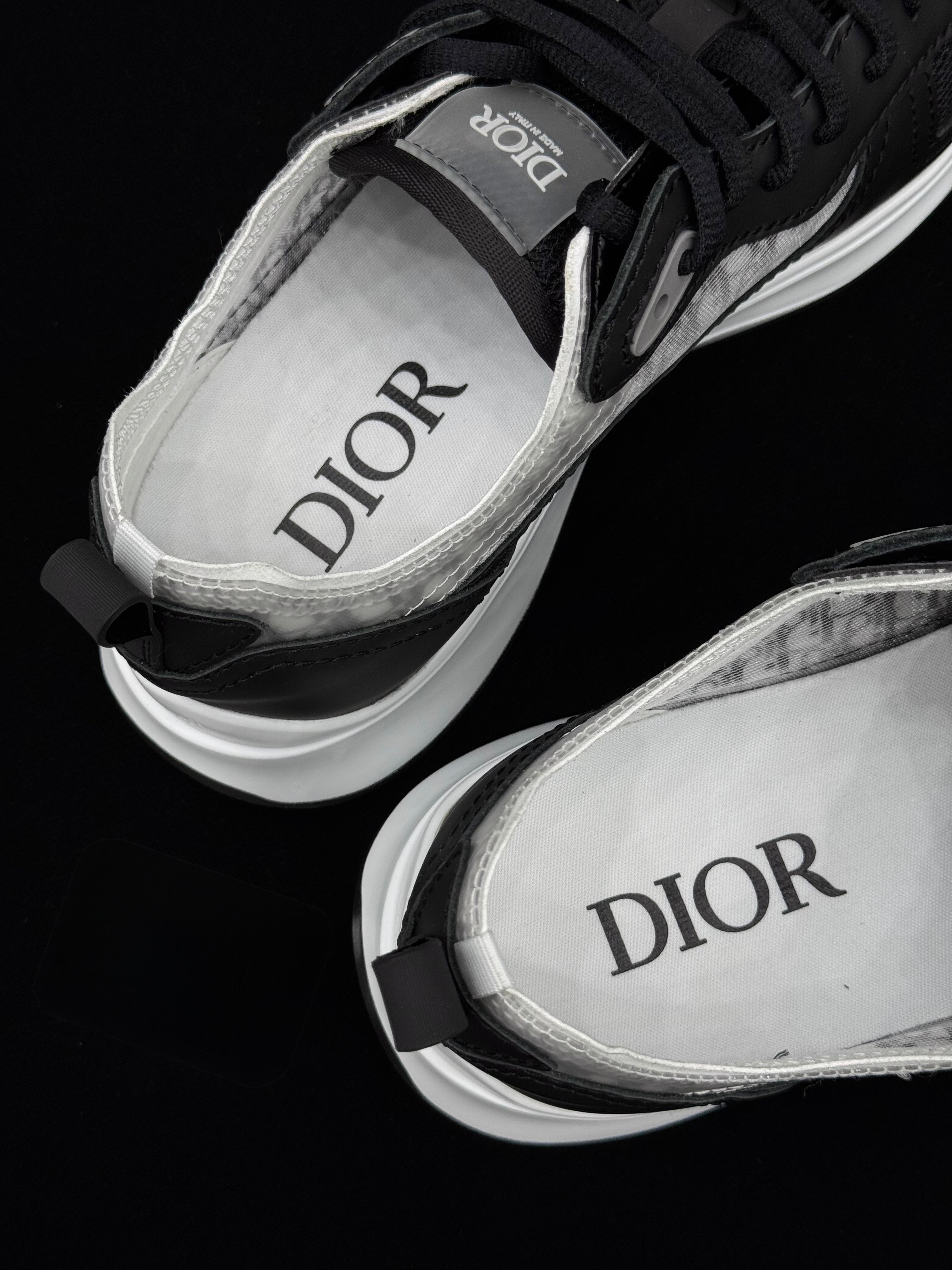 Dior B25 Runner Black & White Technical Mesh & Leather Sneakers