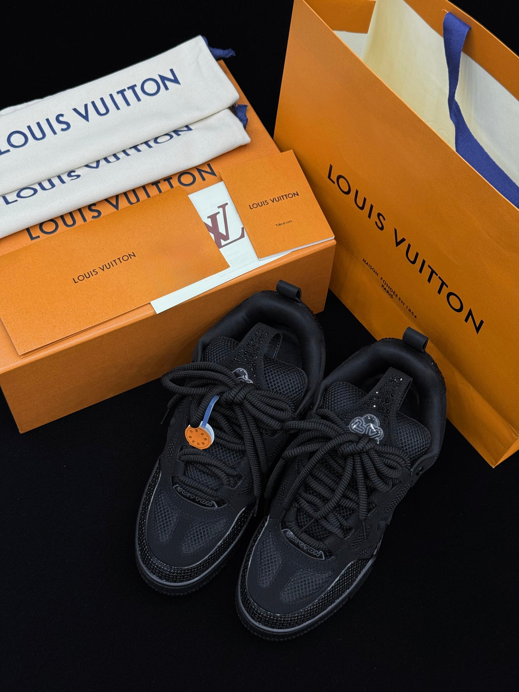 Louis Vuitton LV Skate Triple Black Strass & Mesh Sneakers